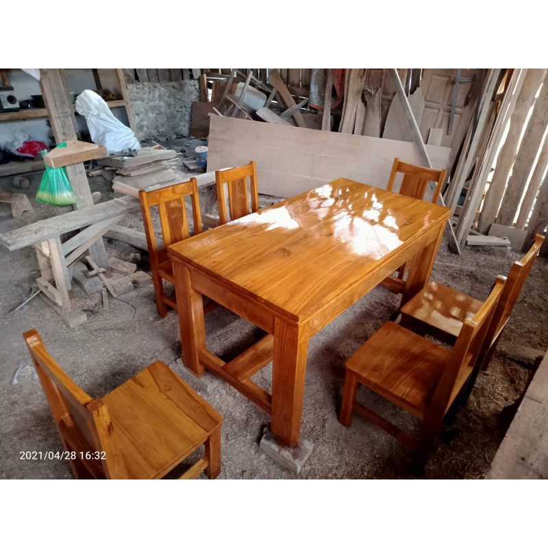 Meja Makan/ 1 Set Meja Makan Kayu Jati