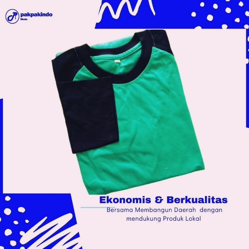 BAJU KAOS POLOS REGLAN RAGLAN HIJAU TOSKA TOSCA KOMBINASI HITAM LENGAN PANJANG 3/4 PREMIUM DISTRO CO