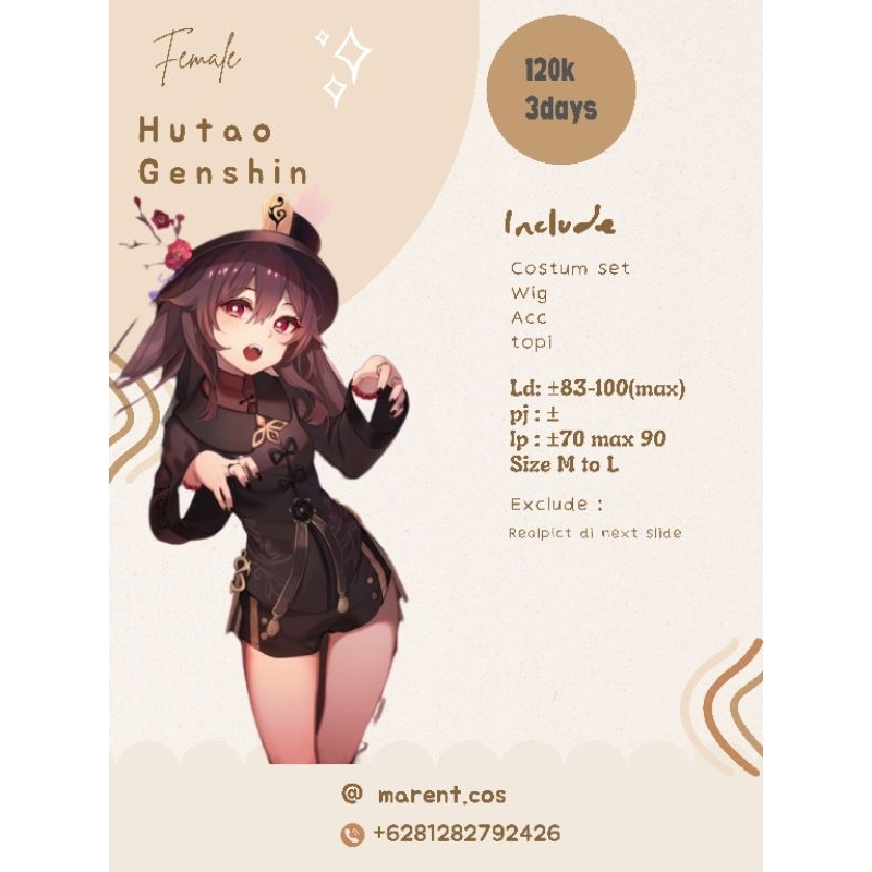 Rental Costum Cosplay Hutao Genshin Impact