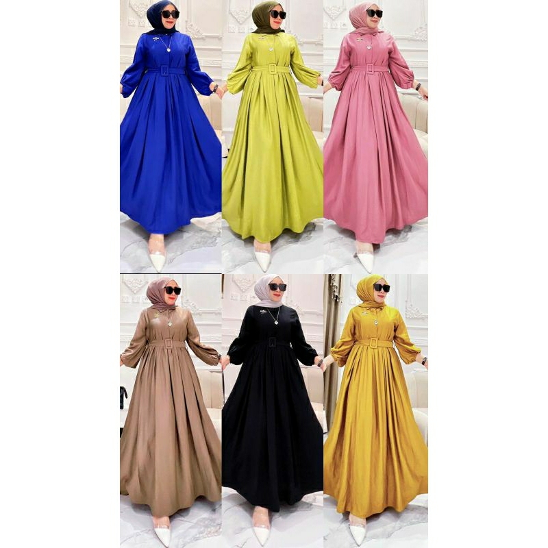 Hazel Dress, GAMIS MUSLIM CANTIK POLOS MODIS FIT XL LD 106 BAHAN LINEN CRINKLE PREMIUM KANCING BUSUI TERMURAH TERLARIS OOTD