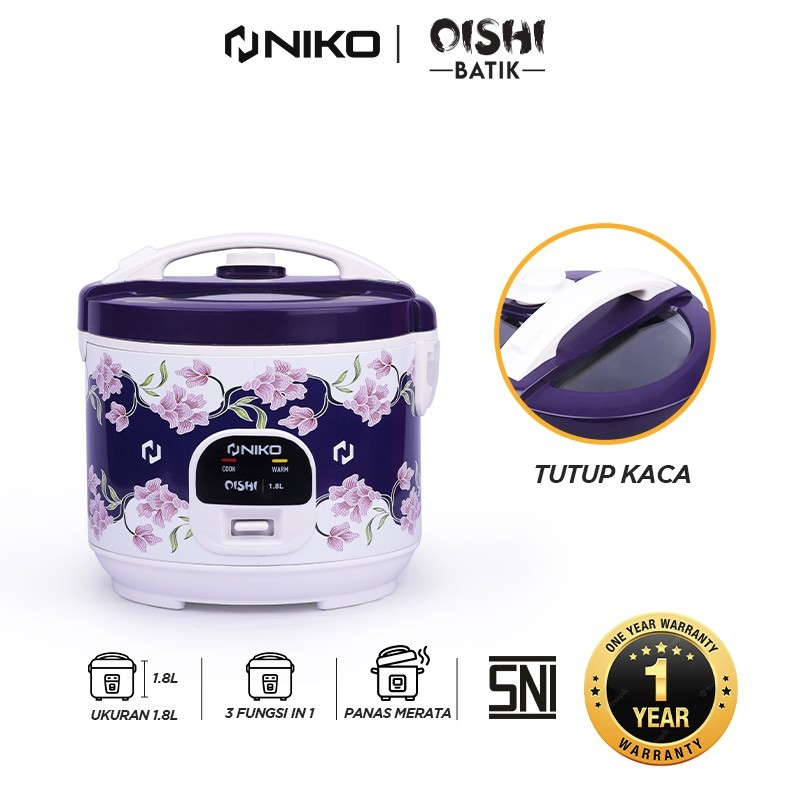 Niko Rice Cooker Oishi Penanak Nasi Model Batik Tutup Transparan Magic Com