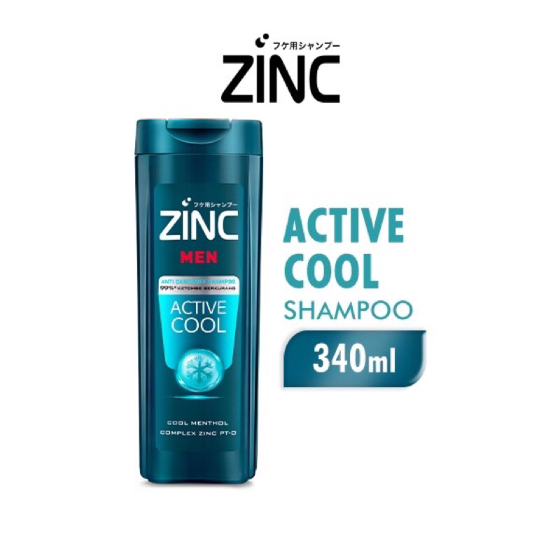 ZINC Men Shampoo Active Cool 340ml - Shampo Men Botol Besar
