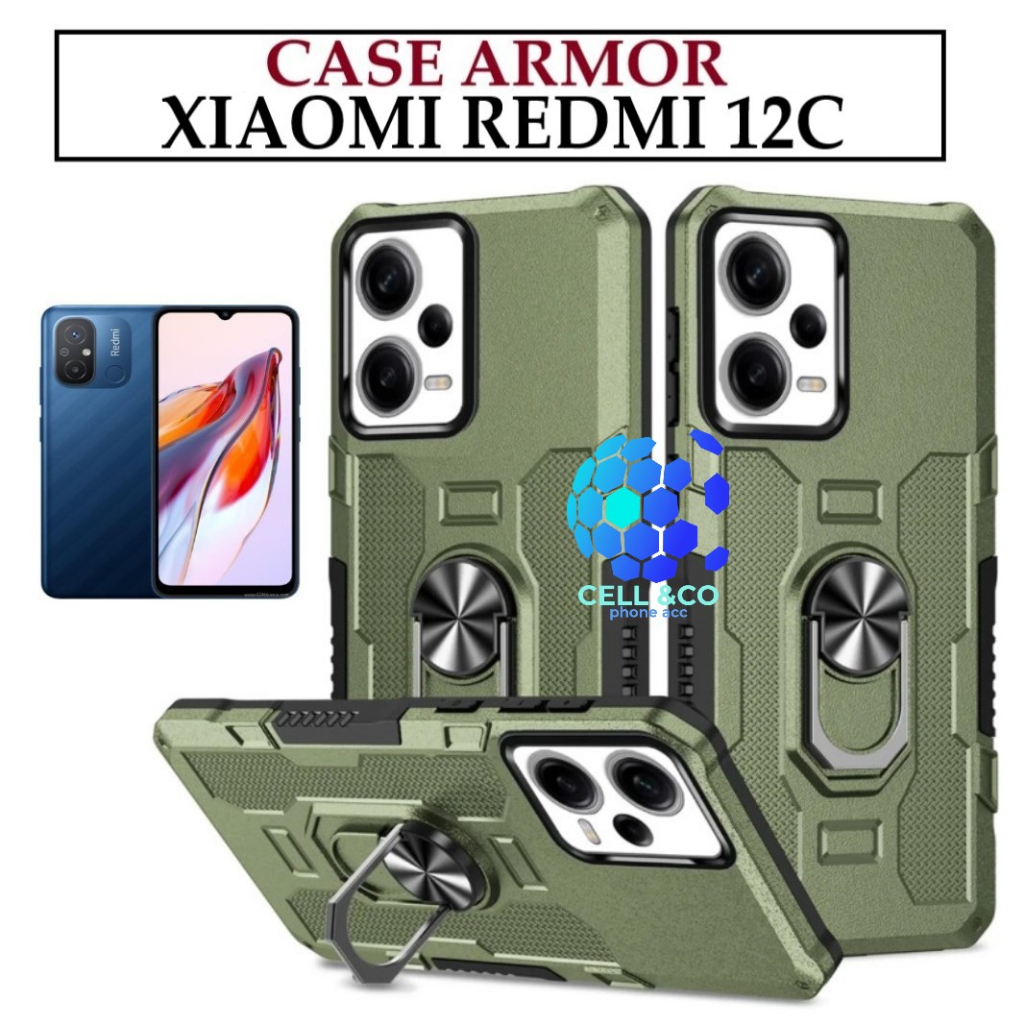 Case Armor New XIAOMI REDMI 12C Iring Cincin Magnetic Kesing Hp Protect kamera Premium Hard Case Standing Robot Pelindung Kamera