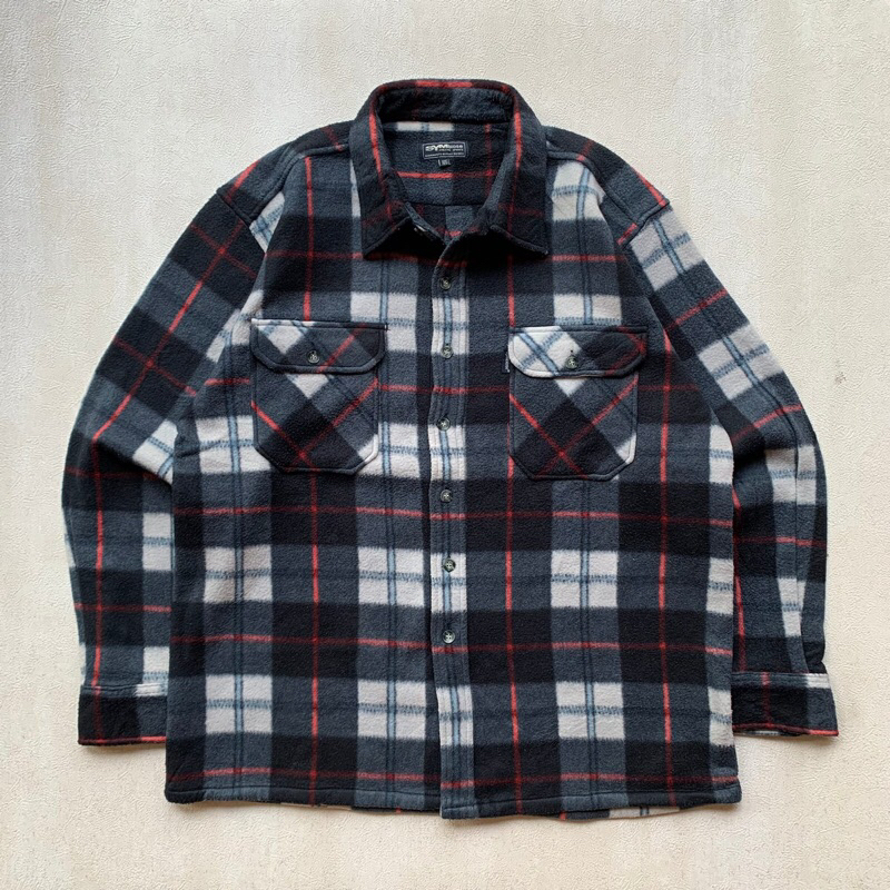 SYMBIOSE FLEECE PLAID SHIRT FLANEL 2 POCKET  #humansstock   Size : L  Panjang : 71cm Lebar : 59cm Ko