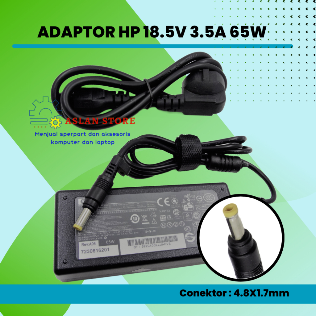 AC Power Charger HP 65W 18.5V 3.5A Adaptor Pengisi Daya Laptop Notebook untuk HP 520 540 V3000 CQ510 511 515 516 V1000 HP Pavilion Dv6000 Dv6500