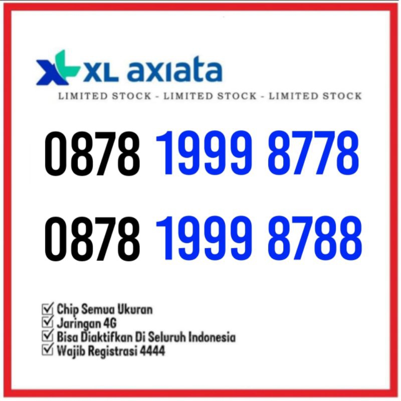 couple nomor cantik xl prabayar triple 1999 ekor 8778 8788