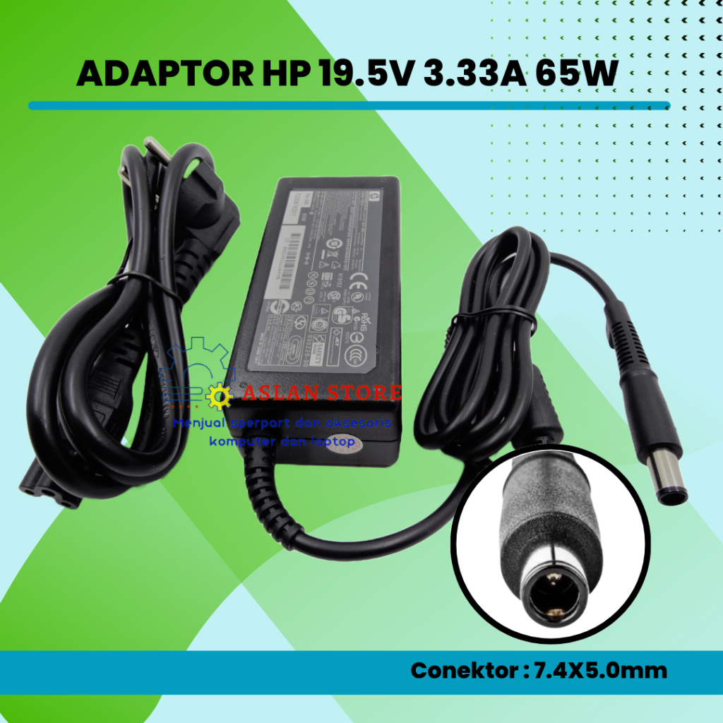 Adaptor hp Compaq 19.5V 3.33A 65W DC 7.4x5.0 jarum tengah untuk HP1000 hp pavilion 23-g000 all-in-one hp pavilion touchsmart 22-h100 all-in-one