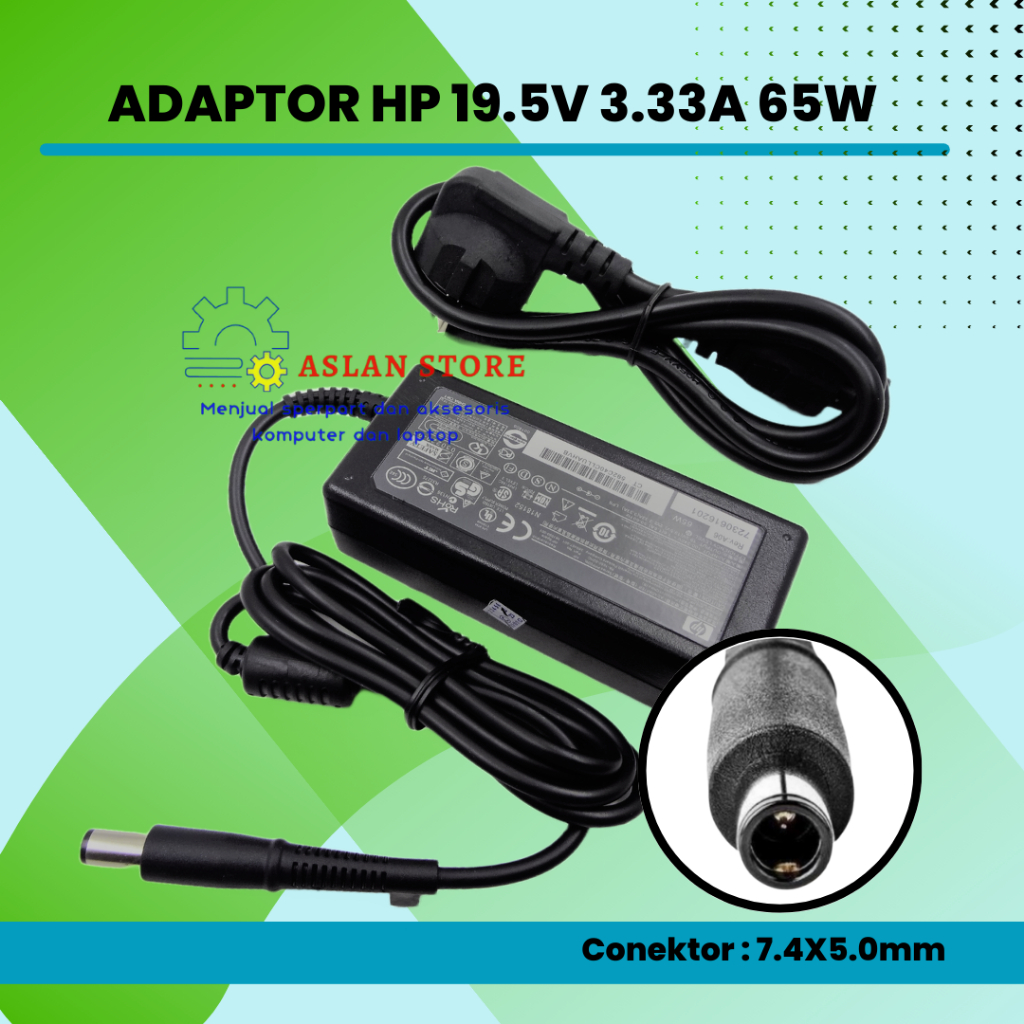 Adaptor hp Compaq 19.5V 3.33A 65W DC 7.4x5.0 jarum tengah untuk HP1000 hp pavilion 23-g000 all-in-one hp pavilion touchsmart 22-h100 all-in-one