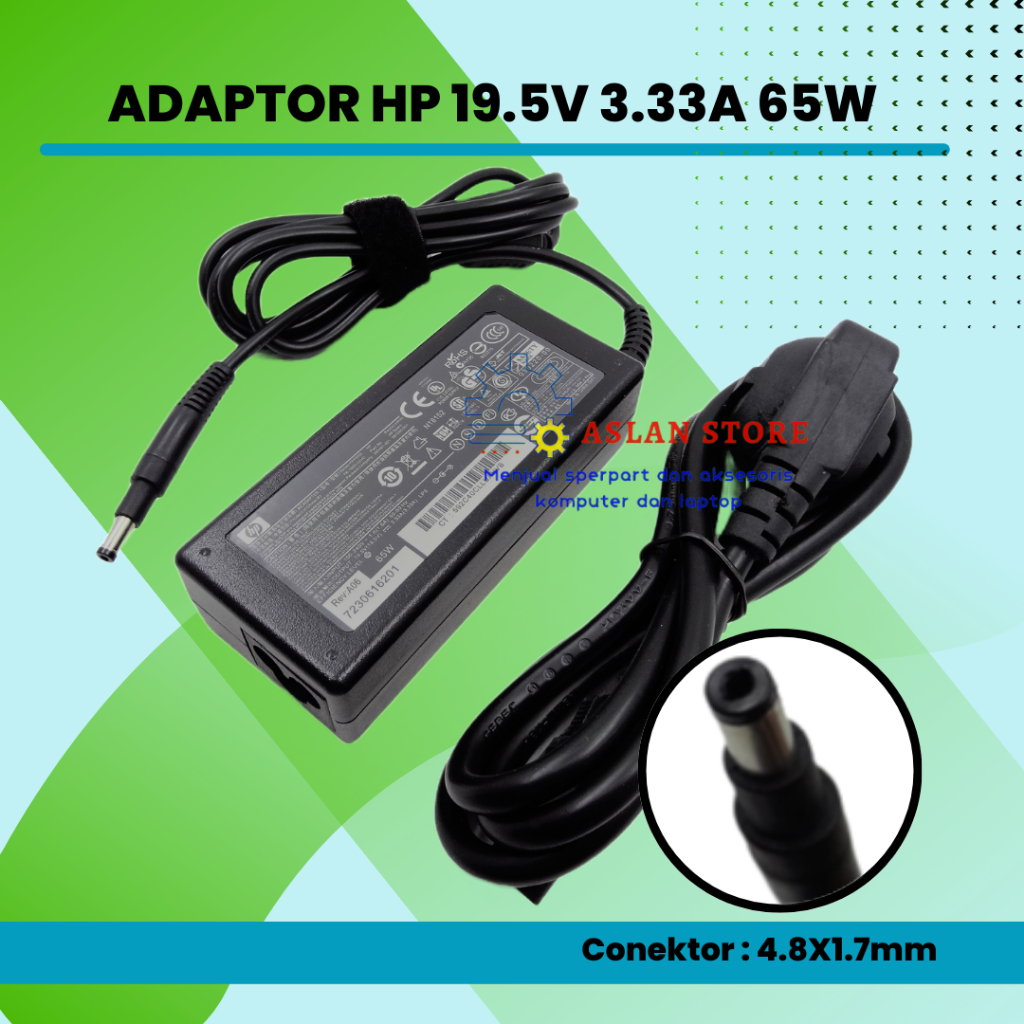 Adaptor Charger HP 19.5V 3.33A 65W AC Adapter Sleekbook Envy4-1000 4-1028TU 4-1038TX 4-1045TU 4-1052TU 41061TX HP Pavilion 15