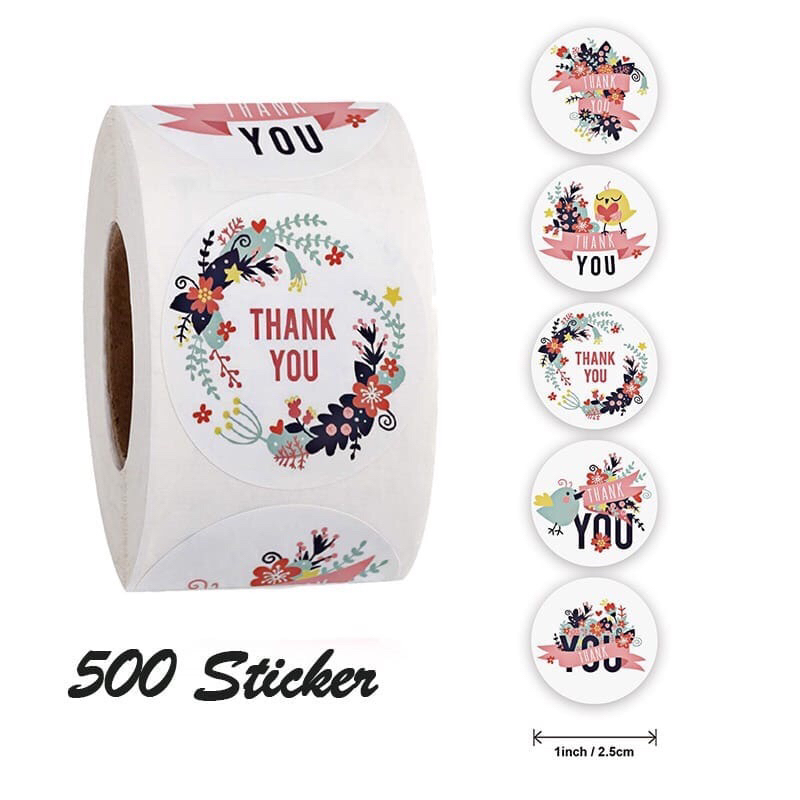 PROMO!! Sticker ThankYou 1roll isi 500pcs Motif Flower &amp; Daisy/Sticker Thank's 2.5cm/Label Serbaguna