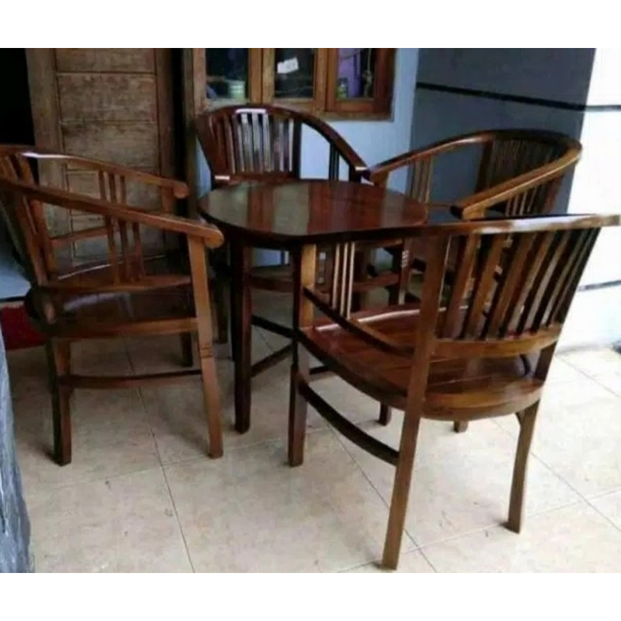 kursi teras America 4 kursi plus meja kayu jati