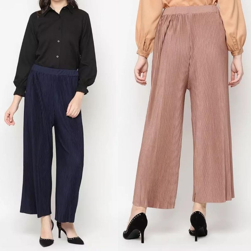 Celana Kulot Plisket Lidi Wanita Cullote Pants Premium Tebal