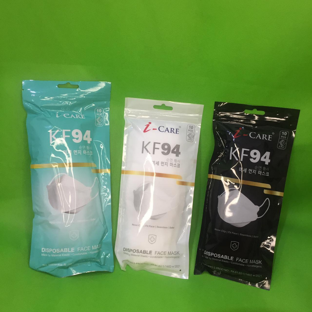 Masker KF94 isi 10 Icare -  Hitam, Putih, Tosca (Termurah dan Terlengkap Cimahi Bandung)