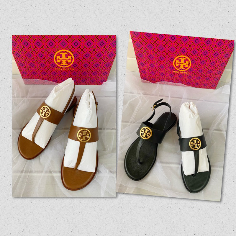 sepatu sandal wanita tory burch tb original benton leather black royal tan brown