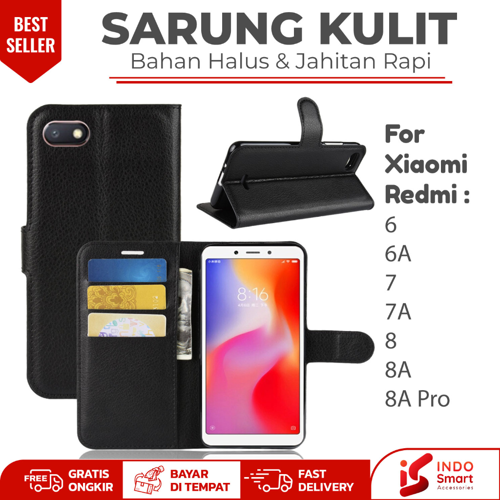 Case Redmi 6 7 8 8A / Redmi 6A 7A 8A Pro/ Leather Wallet Case Dompet Sarung Kulit Hp Casing
