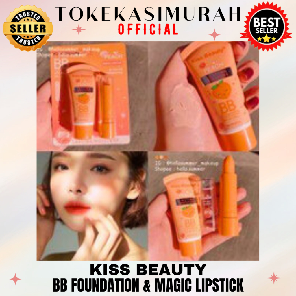 Lipstik Kiss Beauty Peach Kiss Beauty Foundation And Kiss Beauty  Magic Lipstick Satu Set