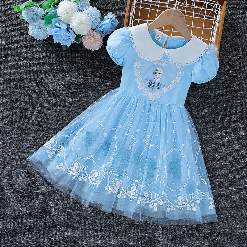 3-10 thn Summer Girls Frozen Elsa Putri Dress Anak Tutu Dress Bunga Kasual Elegan dress frozen anak