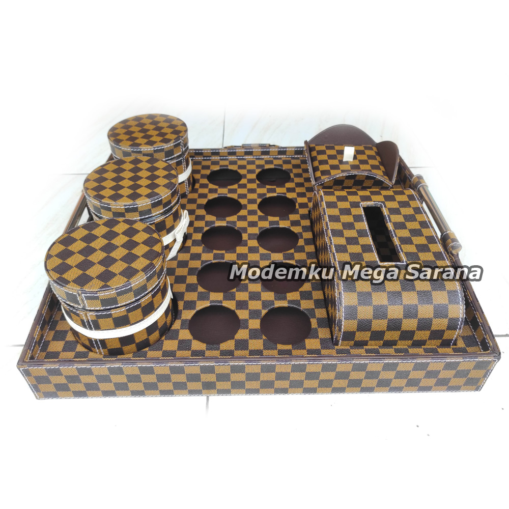 TRAY Set Lebaran Toples Nampan Set 1 Tisu 1 Box Permen 3 Toples 10 Lubang Aqua