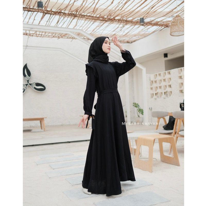 Verena Dress Wanita Polo Linen Fashion Muslim Perempuan Dewasa Korean Style Jumbo Baju Lebaran Wanita Muslimah Motif Polos Kekinian Terbaru 2023