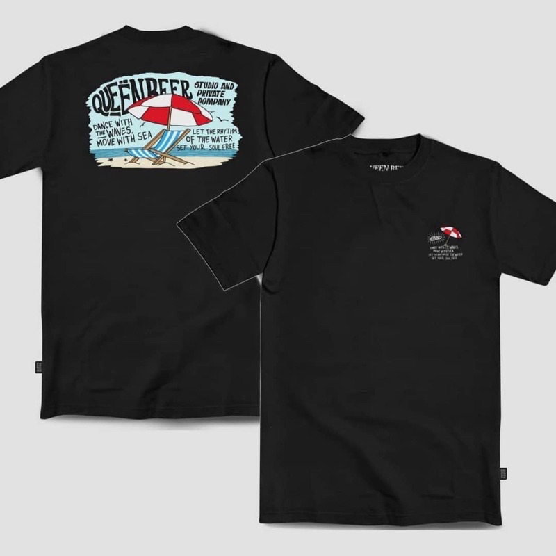 T-shirt kaos distro premium pria Queen Beer hitam Lengan pendek