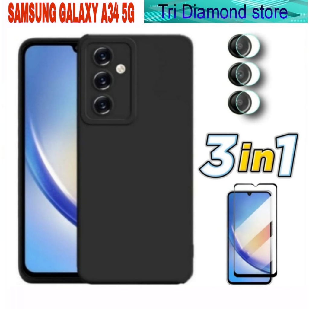 3 in 1 Soft Case SAMSUNG GALAXY A34 5G,slim matte super ellegant- SAMSUNG A34 5G.Hitam