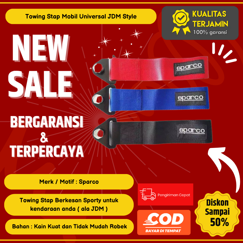 Towing Strap Mobil Universal Jdm Style Tali Kain Derek Mobil - Biru - Sedia Towing Depan Pajero Rebo