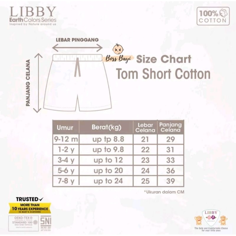 LIBBY - Tom Shorts Cotton / Celana Pendek Polos Bayi Anak