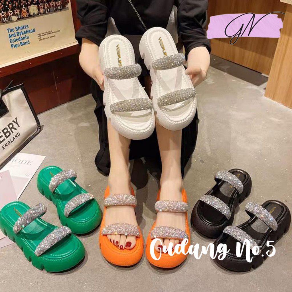 GN-8387 Sandal Selop Wanita Wedges Fashion Blink Tali Dua Jelly Import PCU