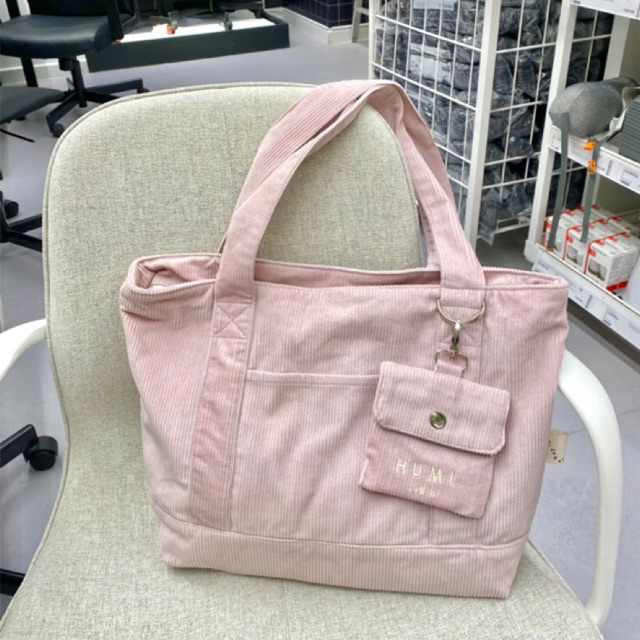 Maru Tote Bag // Tote Bag Kuliah Kerja Corduray Canvas Resleting Zipper White Lilac