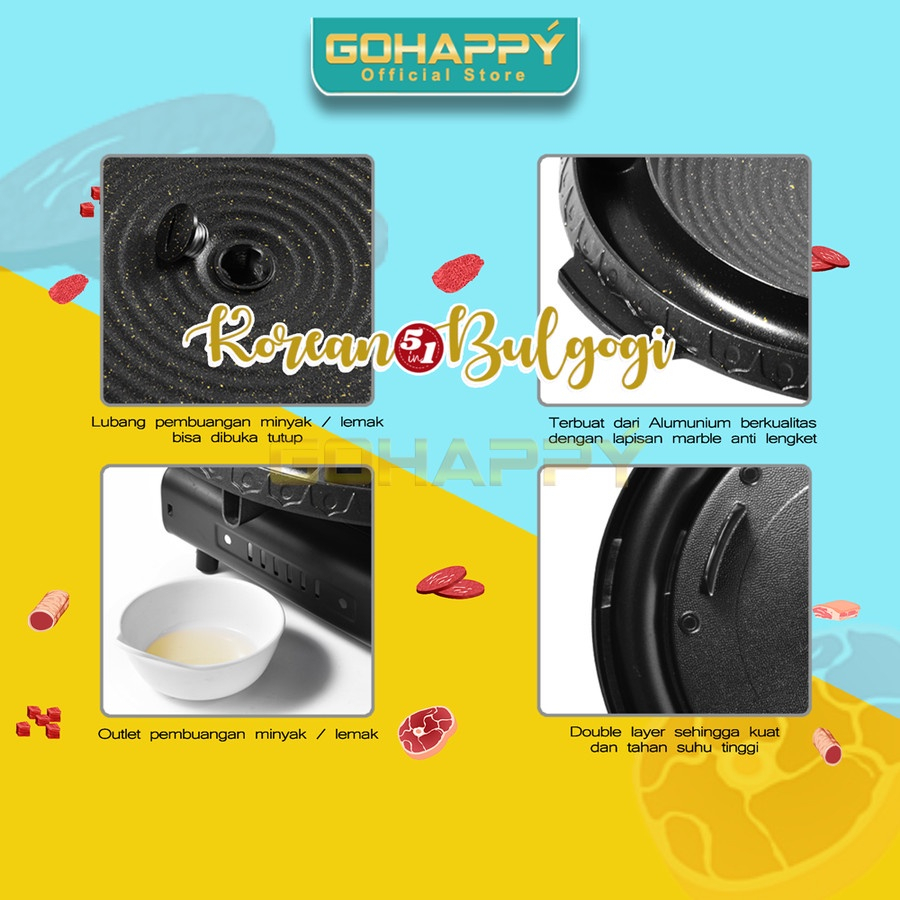 BULGOGI GOHAPPY| Panci Panggang Grill Pan| Alat Pemanggang round barbecue 32 cm