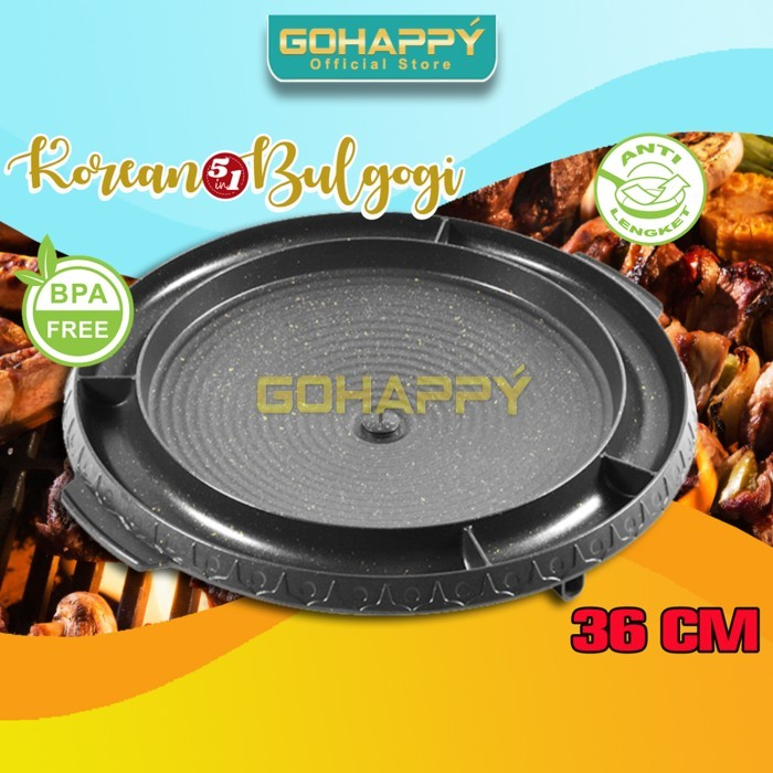 BULGOGI GOHAPPY| Panci Panggang Grill Pan| Alat Pemanggang round barbecue 32 cm