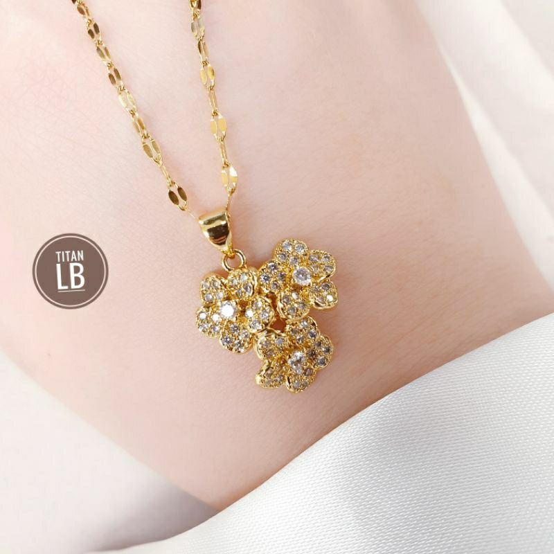 Kalung Rantai Pecah Kopi Flowers Titanium Fashion N08042302