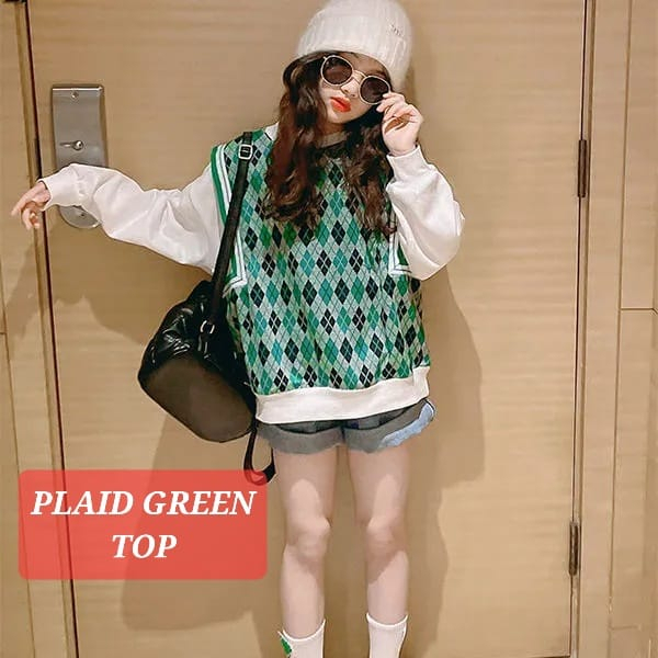 MILANBERRY PLAID GREEN TOP BAJU FASHION ANAK REMAJA PEREMPUAN KOREA KOP IMPOR KEREN