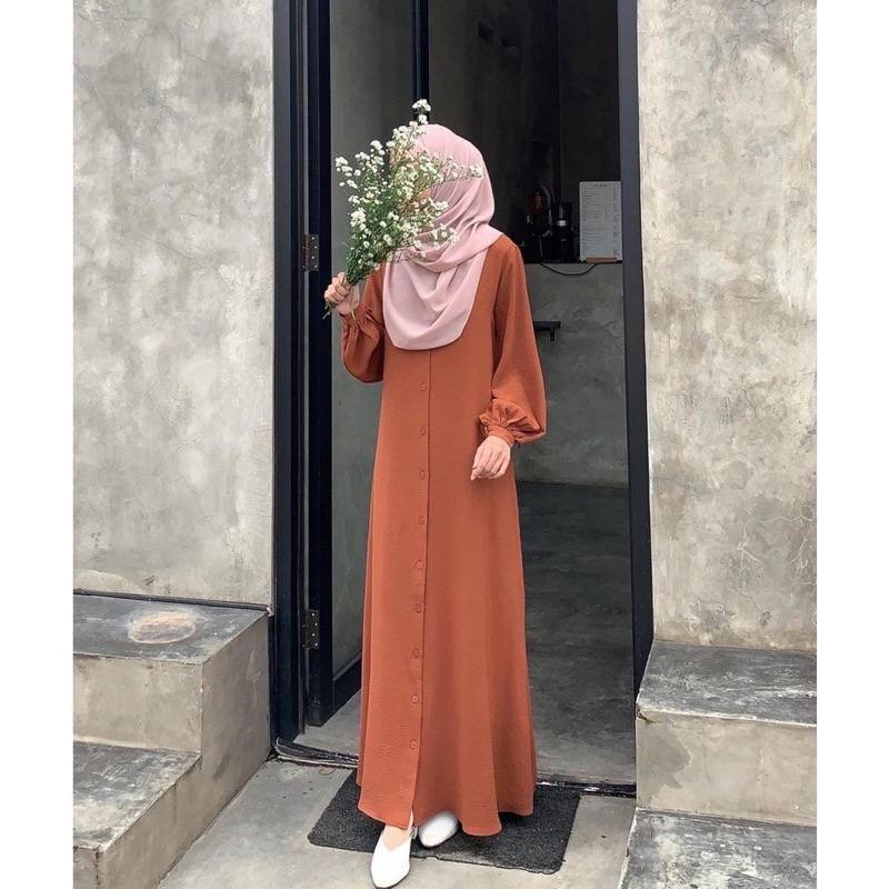 Gamis Wanita Nadifa Dress Bahan Crinkle Airflow Tali Samping Fashion Muslim