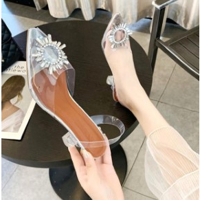 Heels Bohemian Transparan Kaca Ujung Runcing Wanita import