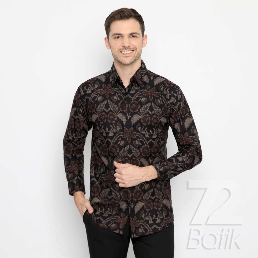 KEMEJA BATIK PRIA Lengan Panjang Premium Motif Elegant Warna Hitam 722430 Cap 72 - Baju Kemeja Atasan Pakaian Setelan Batik Pria Cowok Laki Laki Remaja Keluarga Kantor Lengan Panjang Modern Slimfit Slim Fit Premium Kekinian