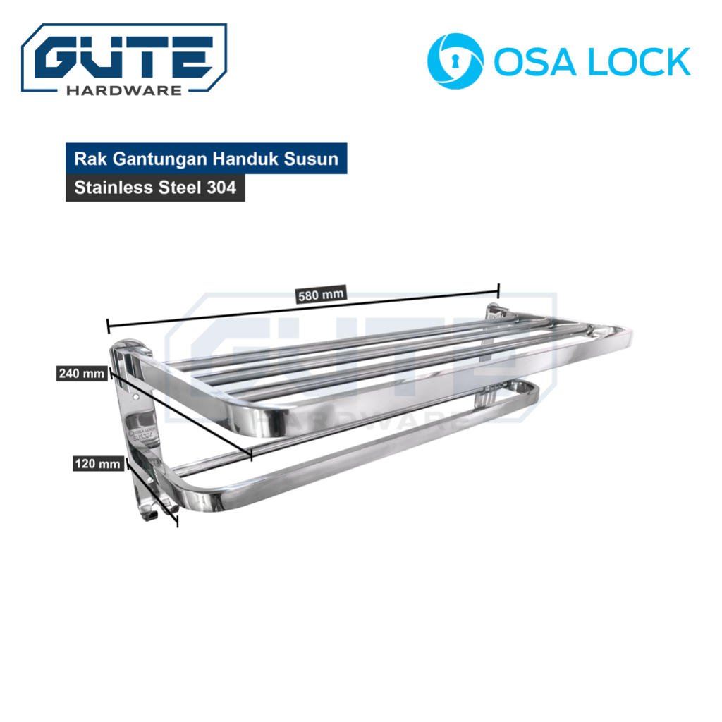 GUTE OSALOCK Rak Handuk Stainless 304 Kamar Mandi Jemuran Gantungan