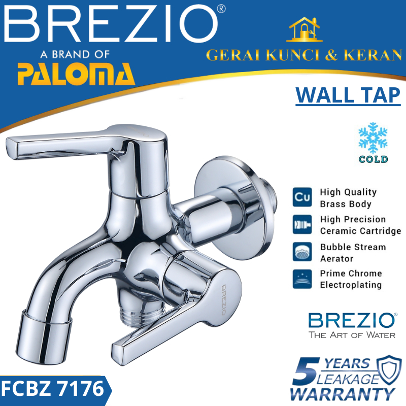 BREZIO FCBZ 7176 KERAN CABANG SHOWER TEMBOK DINDING KRAN AIR CHROME