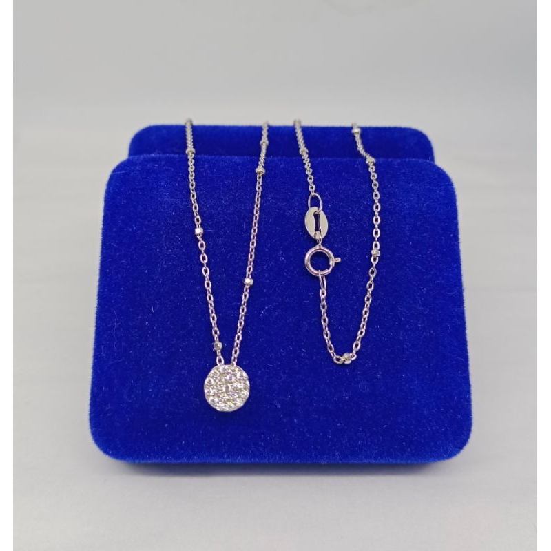 kalung rantai jedar + liontin tusuk bulat pipih kecil mp full/ kalung perak asli silver 925 lapis emas/ kalung fashion terbaru