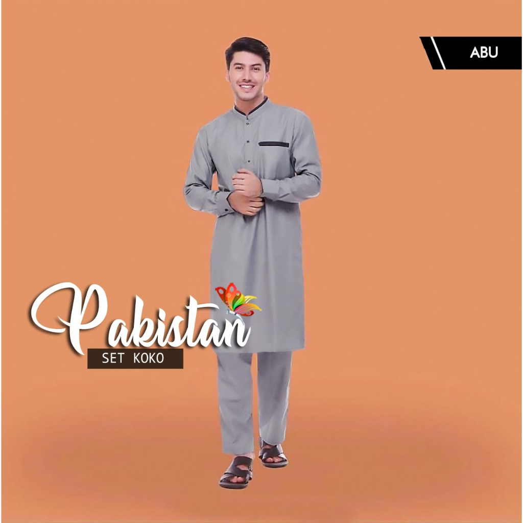 Set koko pakistan gamis pria BAHAN FULL MOSCREPE, ATASAN LENGAN PANJANG LD116-120 PJ102, KANTONG VAR