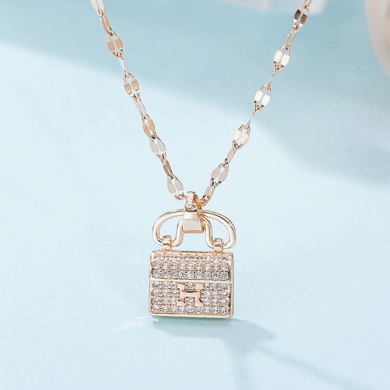 kalung titanium wanita anti karat Tas tangan huruf H Emas 18K Aksesoris Wanita Fashion
