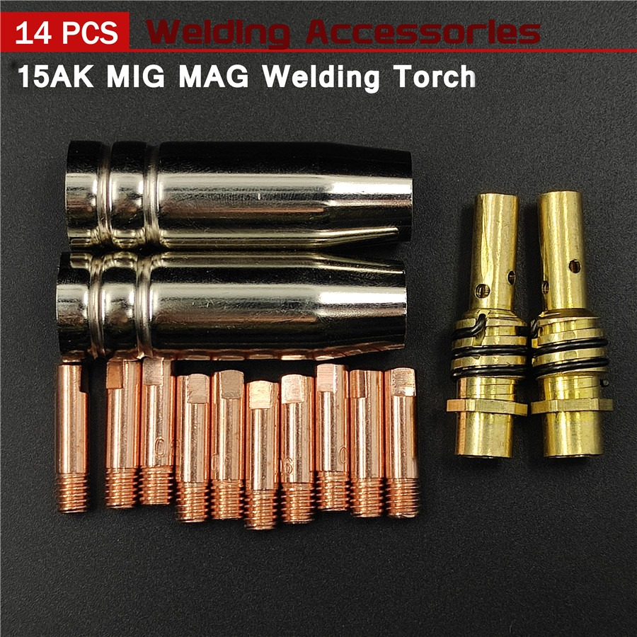 Nozzle Obor Las Welding Torch Tip Holder 15AK MIG 0.8mm 14PCS - MB15 - Golden