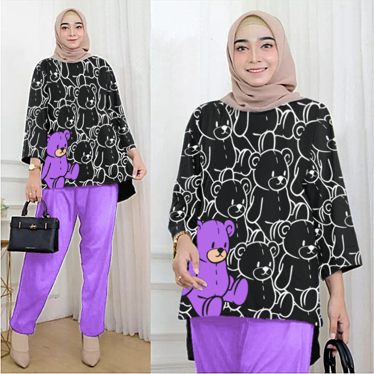 RILLO - SETELAN CELANA ATASAN OVERSIZE CUTE BEAR