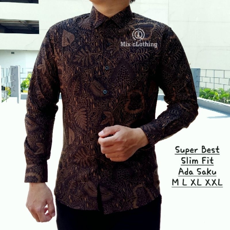 [ Luigi Batani LBL1691 Hitam ] Kemeja Batik Pria Slimfit Katun Lengan Panjang Premium Baju Kerja