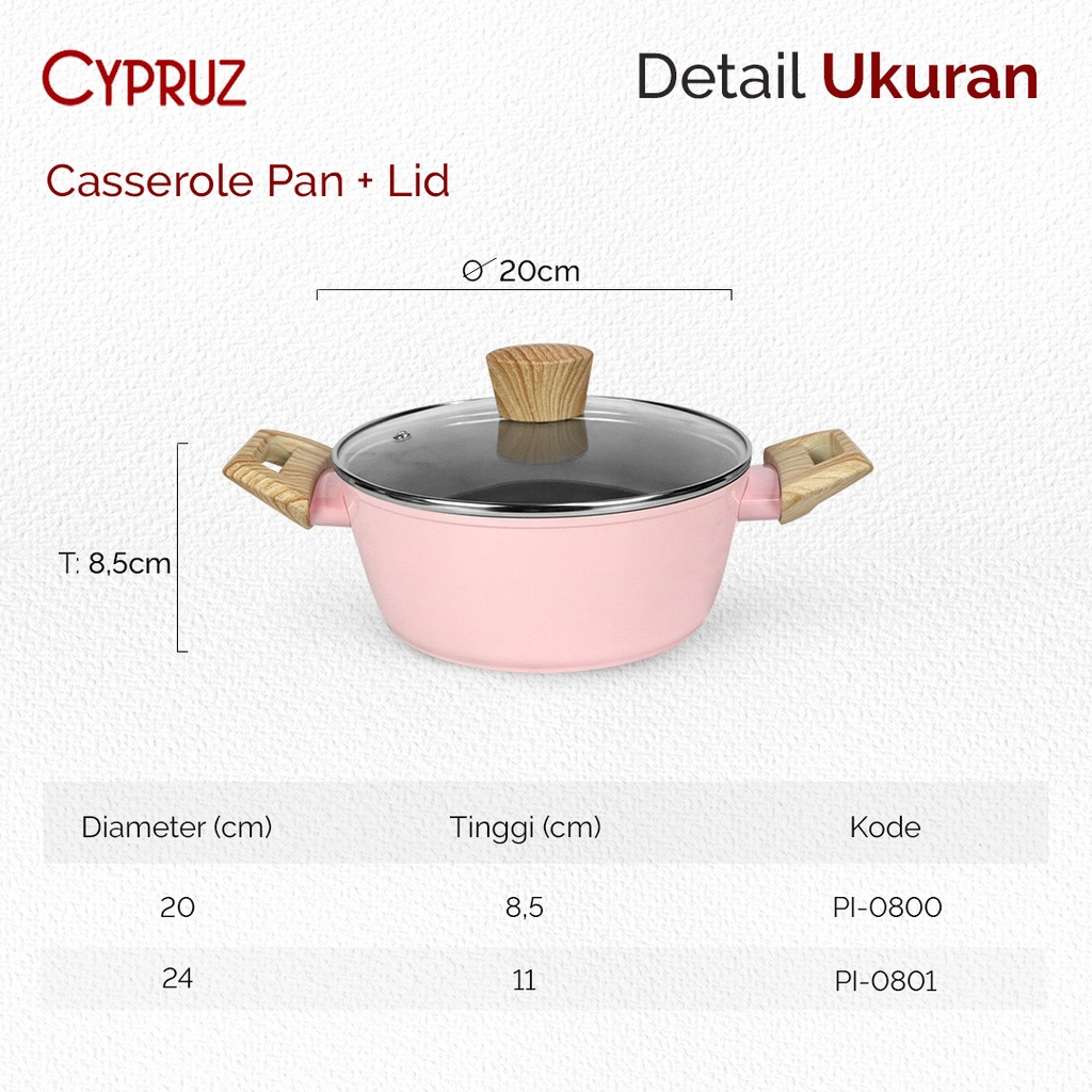 Cypruz Casserole (Panci) Pink Ceramic Series + Lid (Tutup)