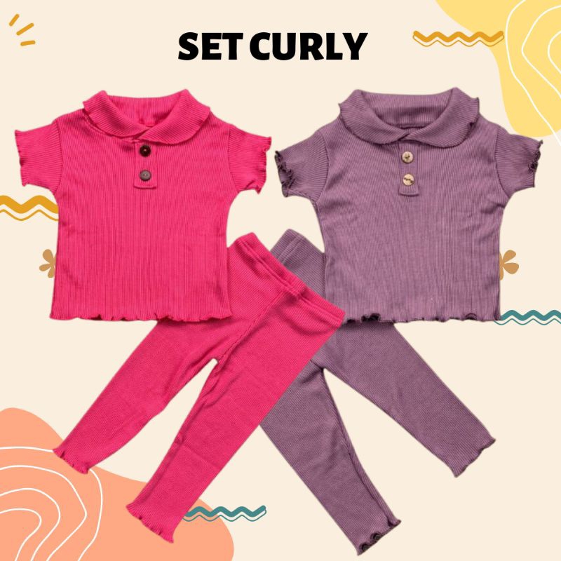 Baju Setelan Anak Perempuan CURLY Ruffle Knit Tee Rib Oneset Pakaian Anak Perempuan Blouse Bahan Knit Rib 1-5 Tahun