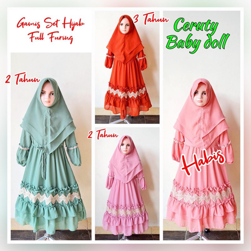 Gamis set ceruty babydoll anak perempuan