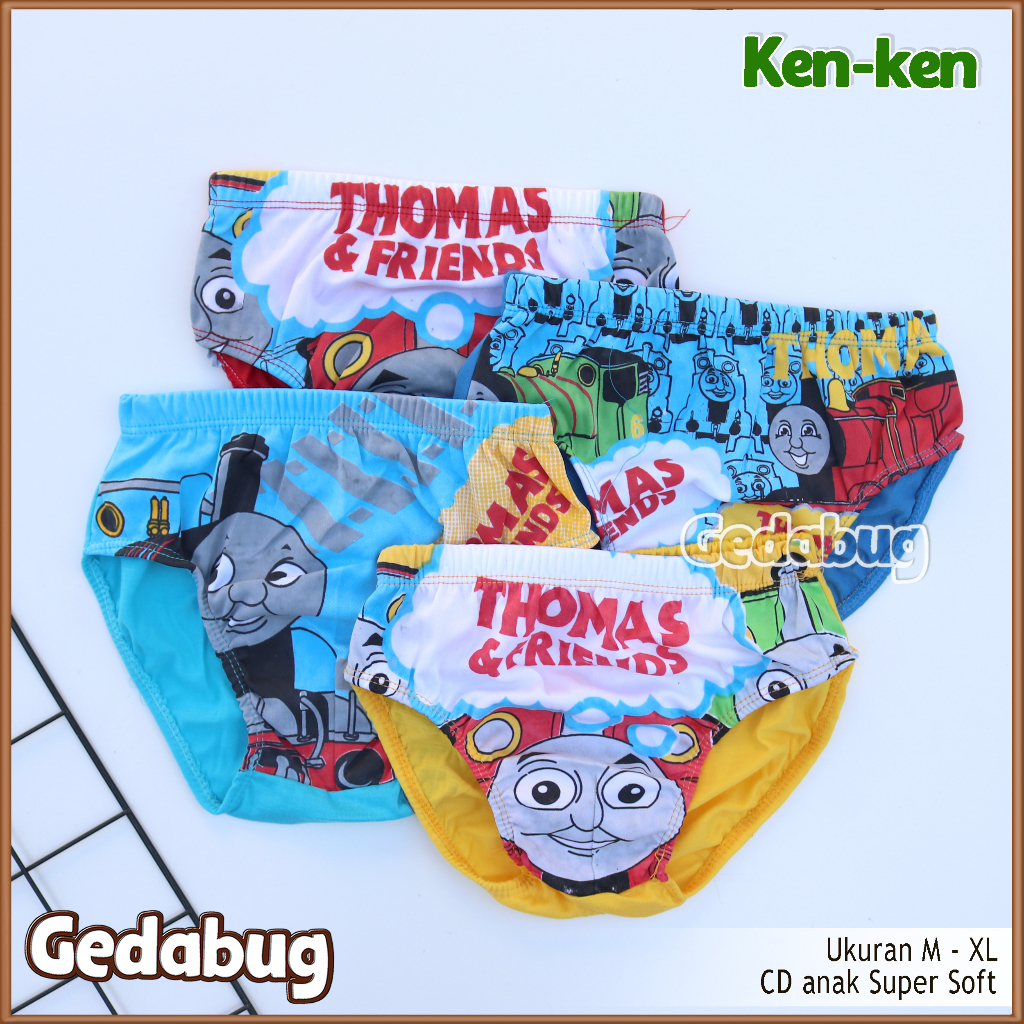 3 Pcs - CD Anak Ken-Ken Motif Print Warna | Celana dalam karet kerut Motif Lucu KEN KEN | Gedabug