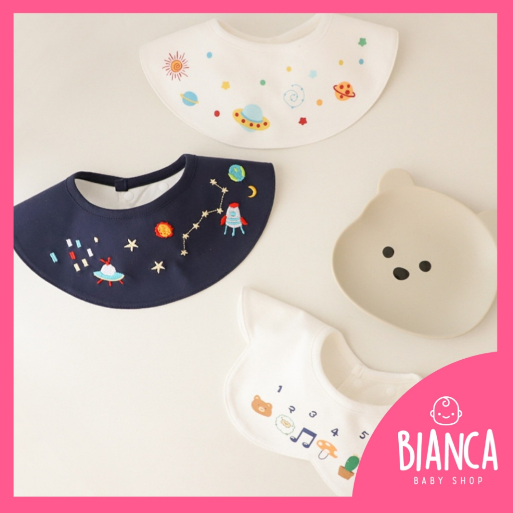 BIANCA - Bibs Premium Tadah Air Liur Anak / Celemek Anak 3 IN 1 CREAM BEAR SERIES