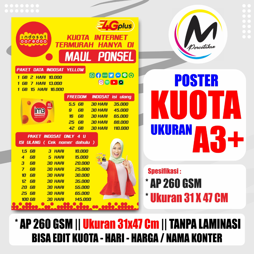 

CETAK POSTER KUOTA DATA / POSTER DINDING / POSTER UKURAN A3 TANPA LAMINASI
